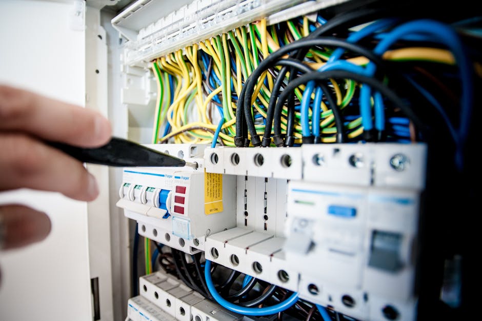 Namų elektros skydinė su grandinės pertraukikliais ir laidais prie apsaugų